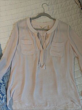 Rebecca Taylor Pale Pink Tie-Front Pocket  Blouse Sz 8